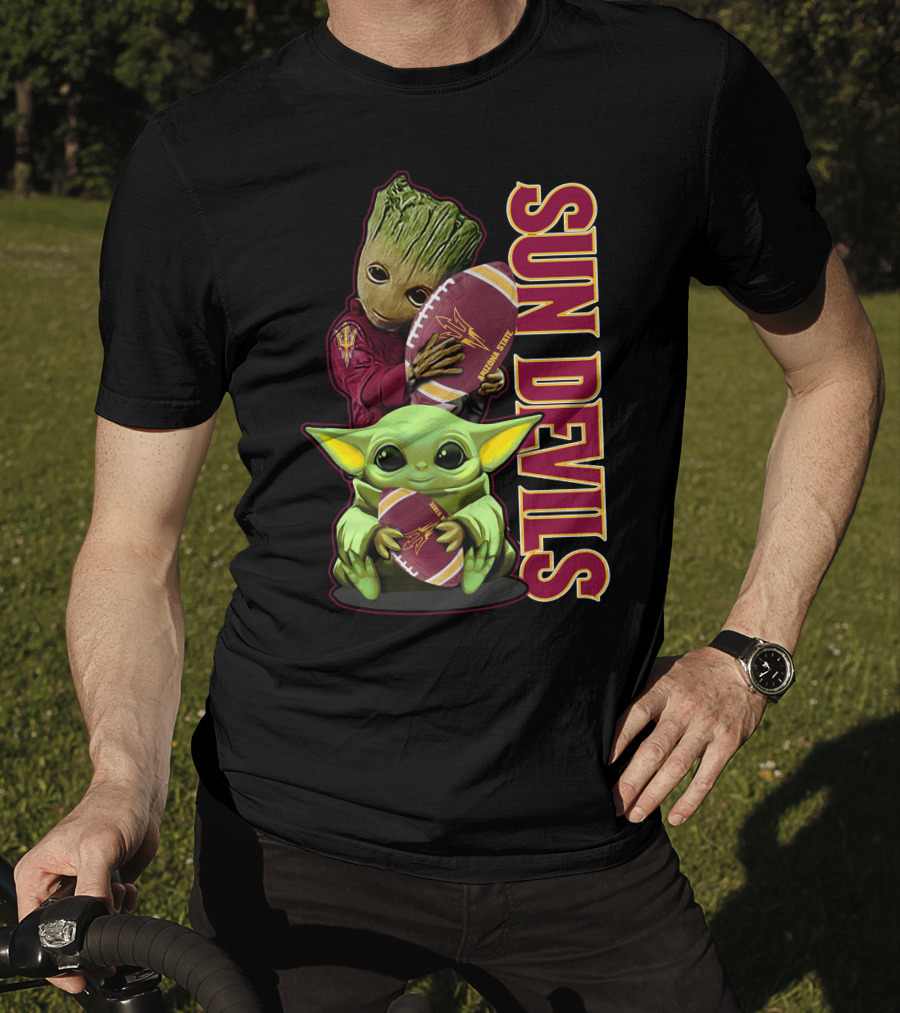 Grzd Sun Devils Football Groot And Baby Yoda Fan T-Shirt