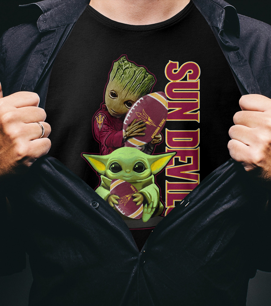 Grzd Sun Devils Football Groot And Baby Yoda Fan T-Shirt
