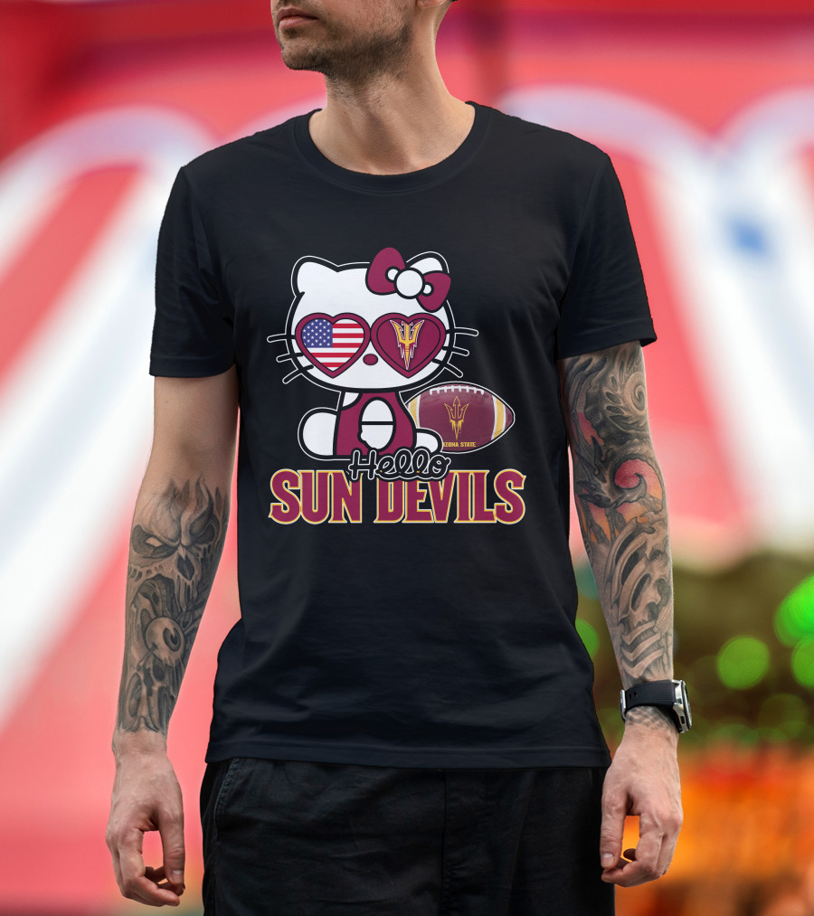 Hello Kitty Arizona State Sun Devils Football USA Heart Glasses T-Shirt