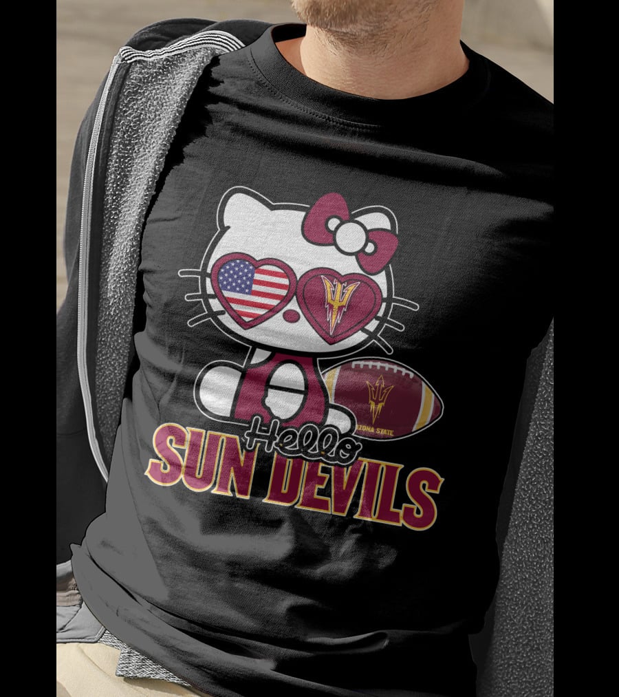 Hello Kitty Arizona State Sun Devils Football USA Heart Glasses T-Shirt