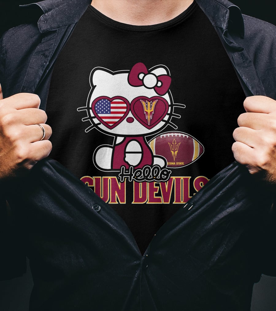 Hello Kitty Arizona State Sun Devils Football USA Heart Glasses T-Shirt