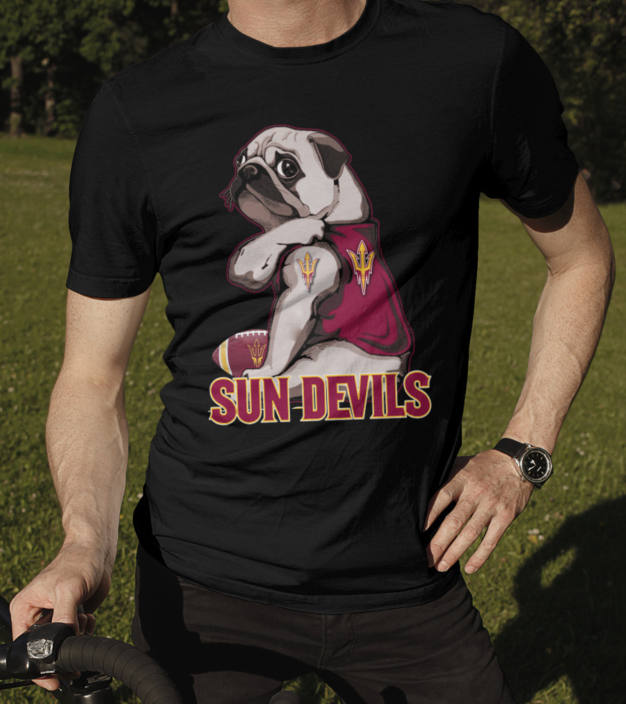 Pug With Trident In Sun Devils Football Mascot Theme T-Shirt