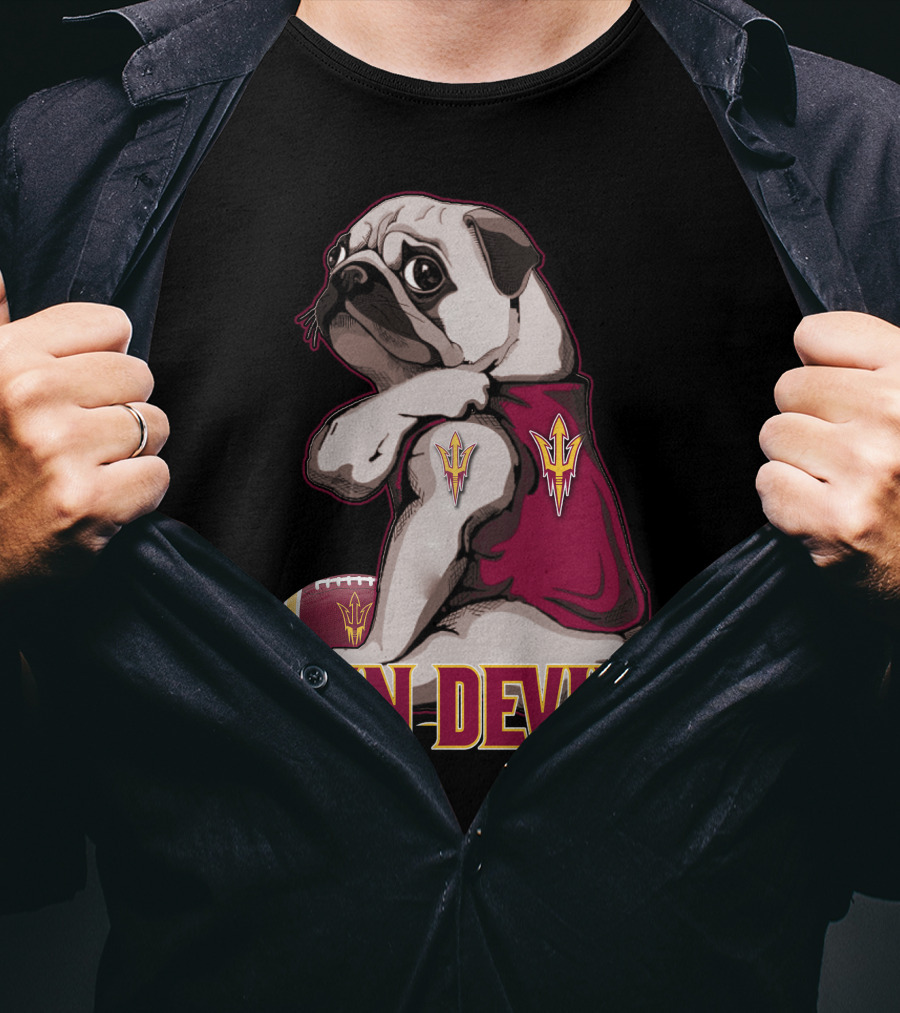 Pug With Trident In Sun Devils Football Mascot Theme T-Shirt