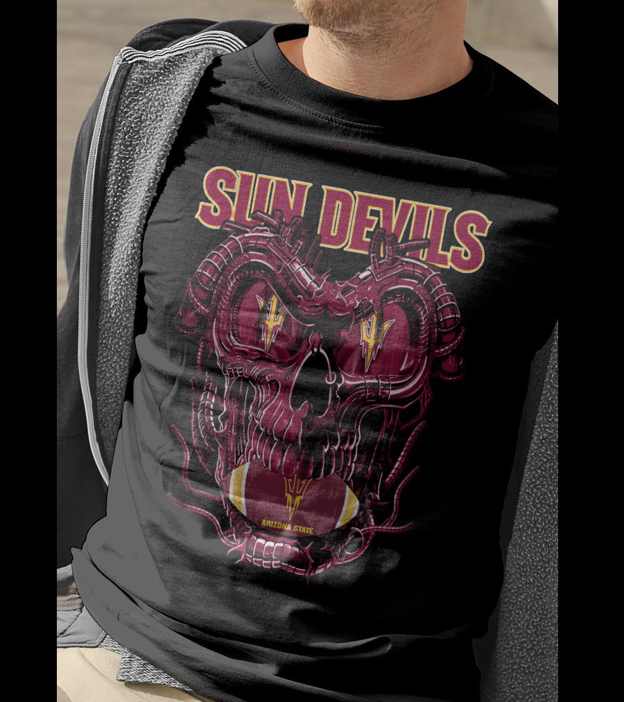 Arizona State Sun Devils Skull With Football Motif T-Shirt