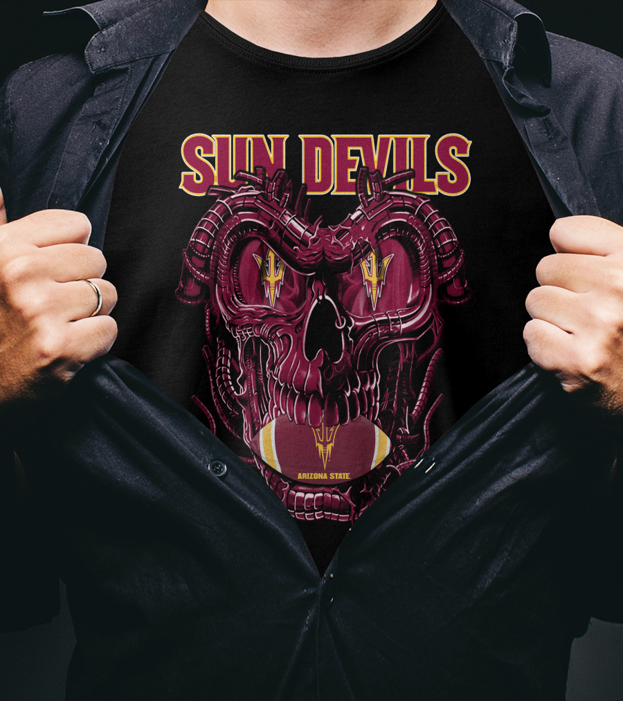 Arizona State Sun Devils Skull With Football Motif T-Shirt