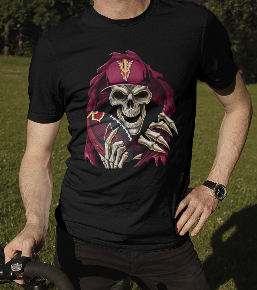 Skullbong Sun Devils Skeleton With Football And Cap T-Shirt