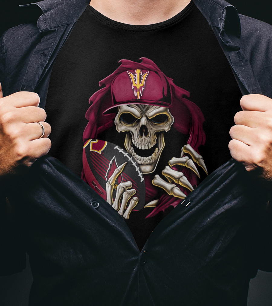 Skullbong Sun Devils Skeleton With Football And Cap T-Shirt