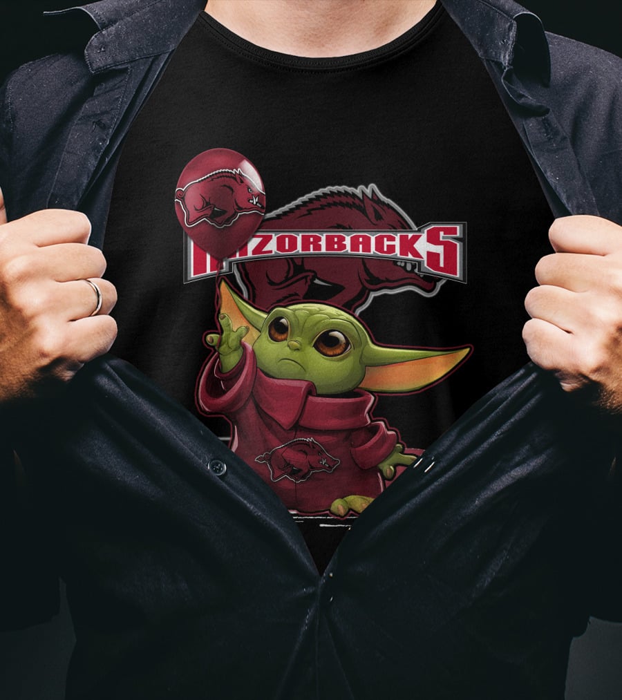 Razorbacks Yoda Holding Balloon And Football With Arkansas T-Shirt