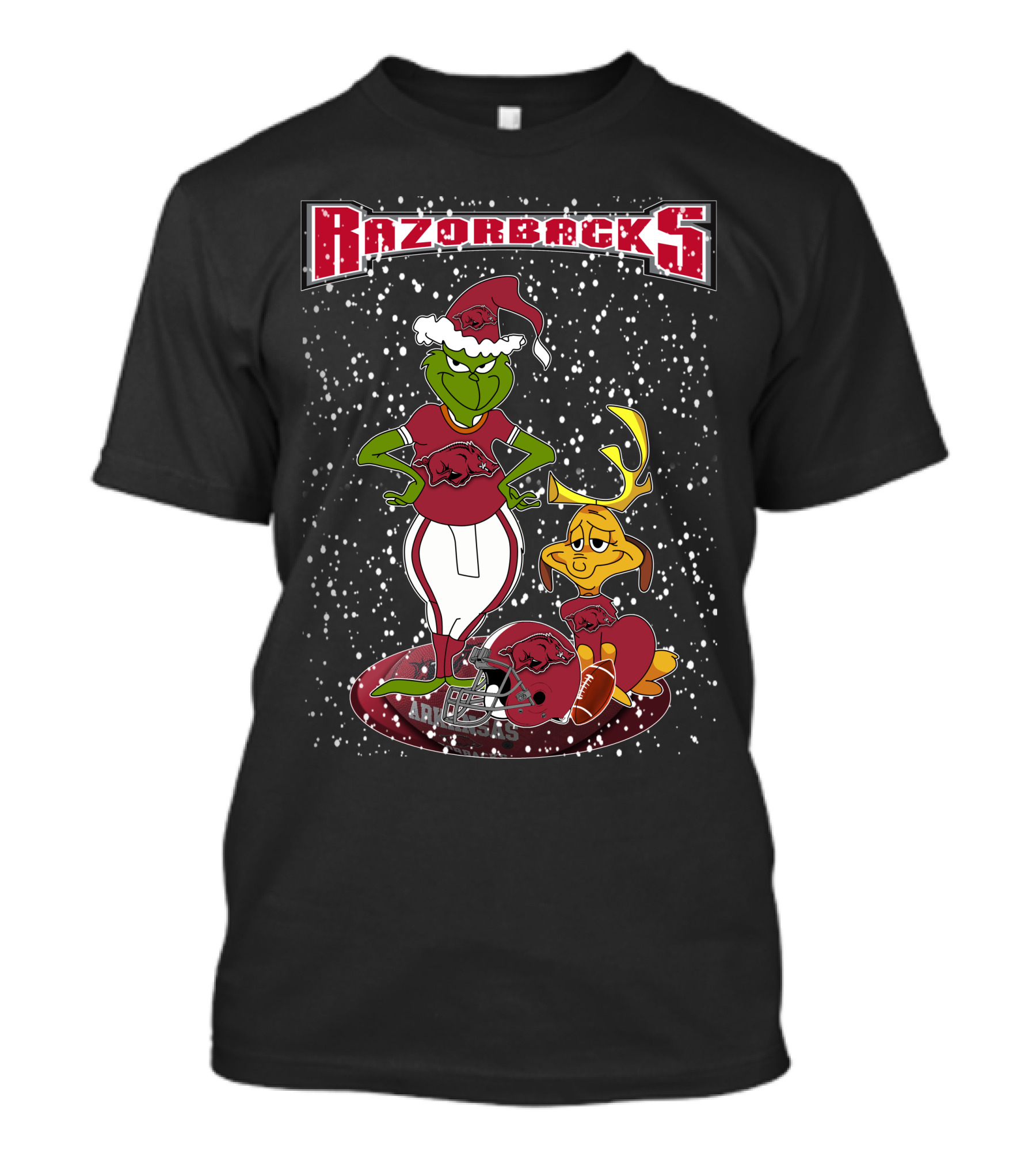 Grinchxmas Arkansas Razorbacks Snowy Holiday Scene T-Shirt