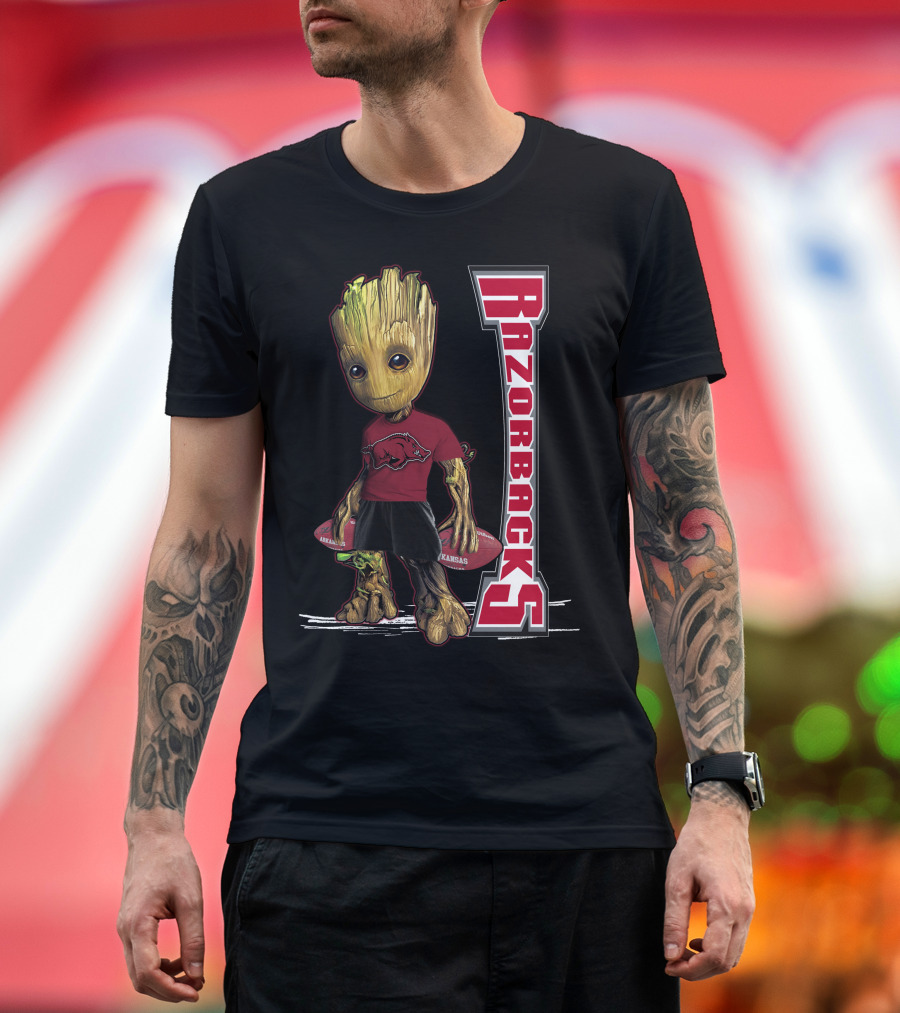 Groot Arkansas Razorbacks Football Character with Team T-Shirt