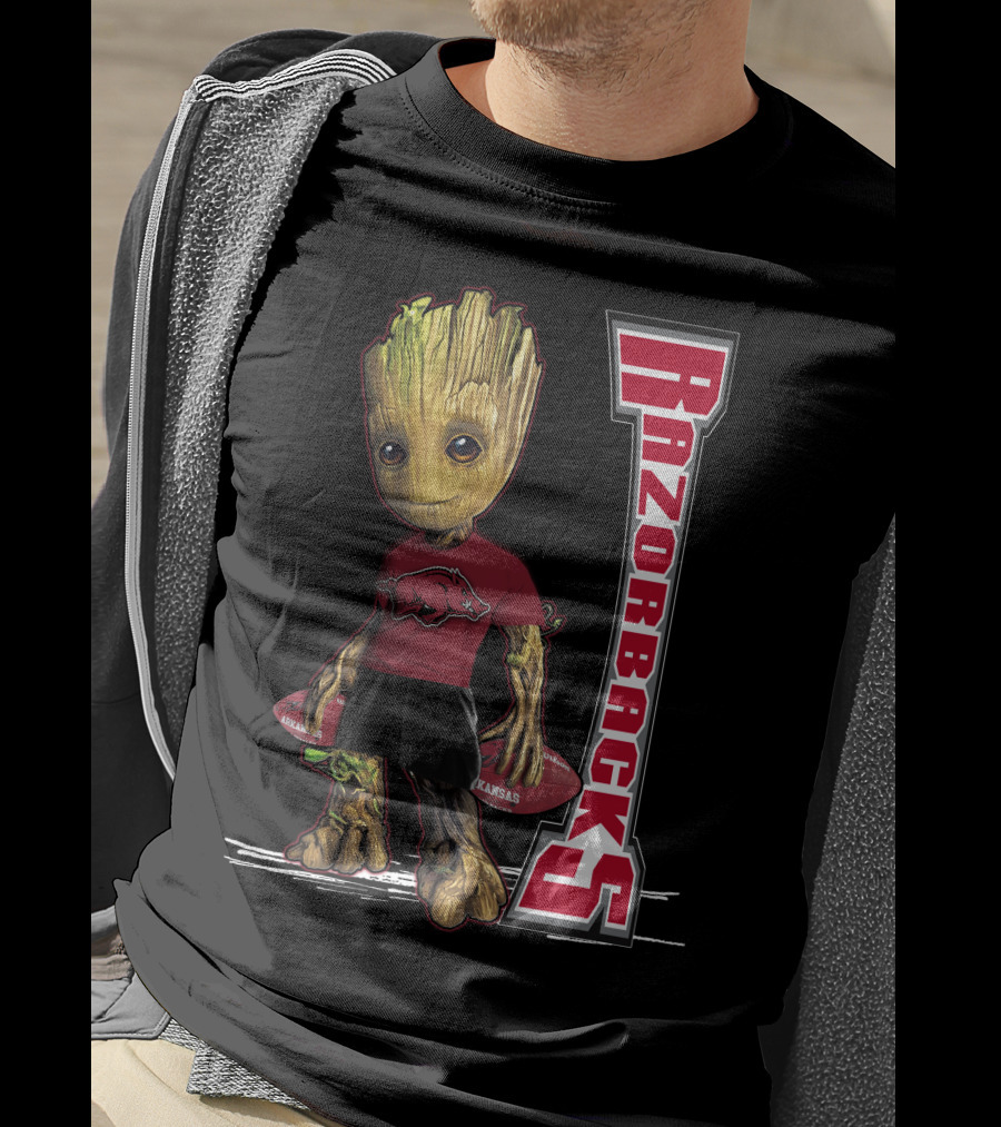 Groot Arkansas Razorbacks Football Character With Team T-Shirt