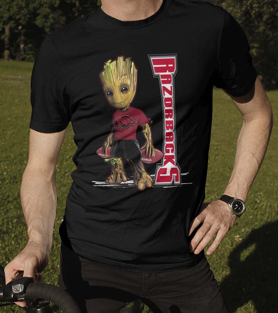 Groot Arkansas Razorbacks Football Character With Team T-Shirt