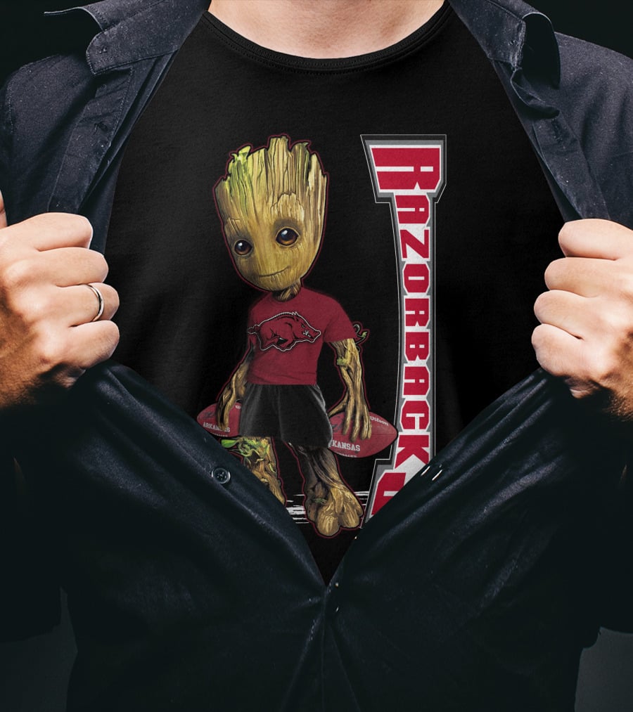 Groot Arkansas Razorbacks Football Character With Team T-Shirt