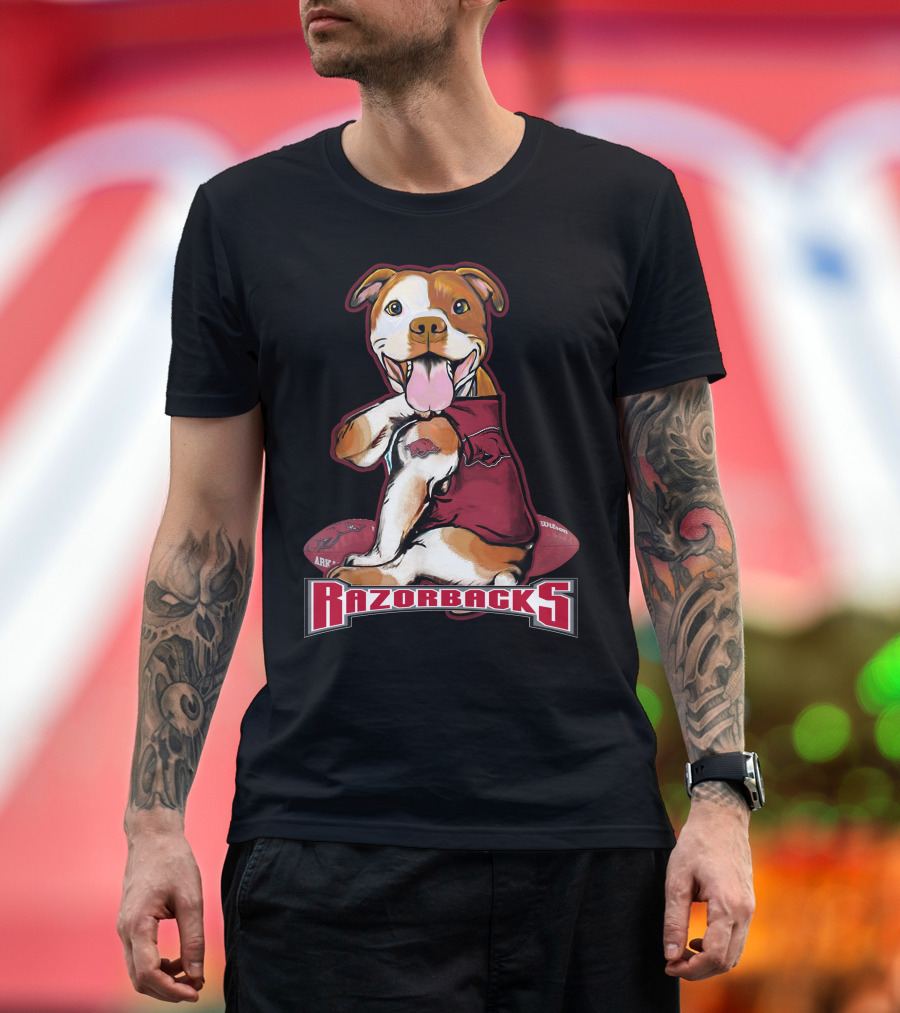 Razorbacks Pittbull Dog with Arkansas Football T-Shirt