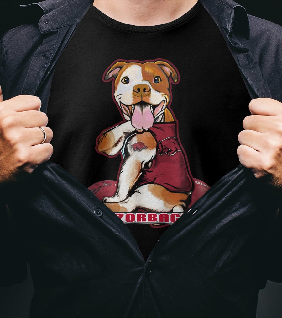 Razorbacks Pittbull Dog With Arkansas Football T-Shirt
