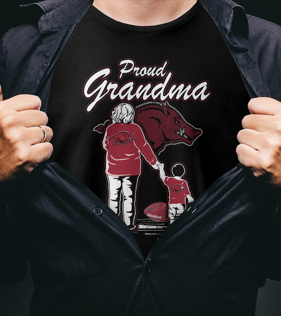 Proud Grandma Arkansas Razorbacks Walking With Child Razorback Football T-Shirt