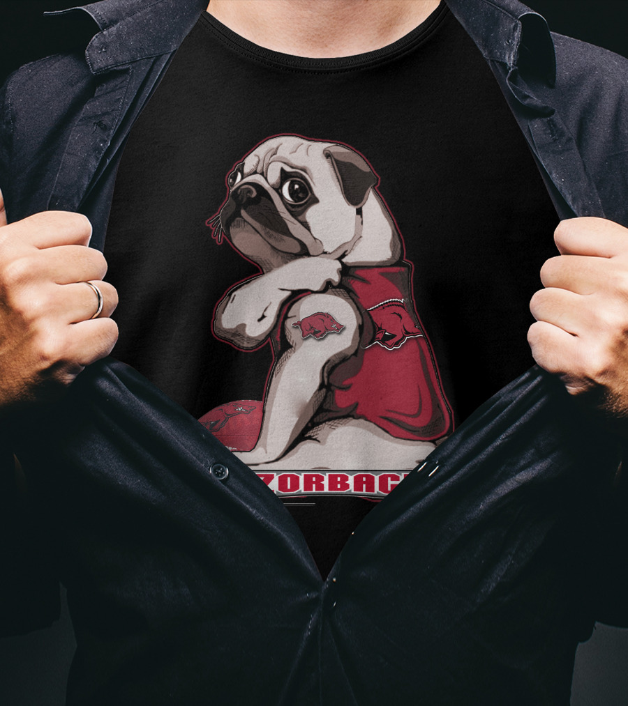 Pug Wearing Arkansas Razorbacks Football Gear T-Shirt