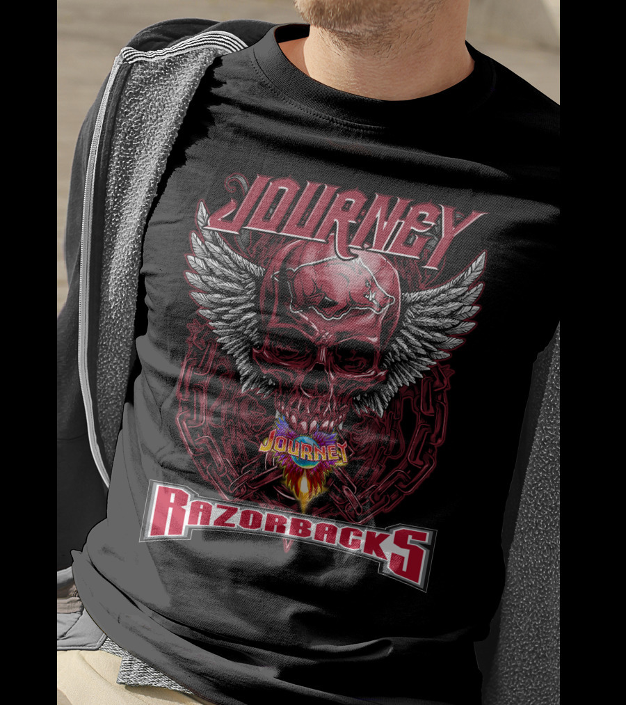 Journey Razorbacks Winged Skull Flame T-Shirt