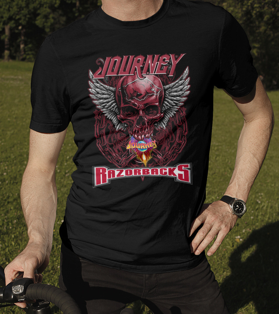 Journey Razorbacks Winged Skull Flame T-Shirt