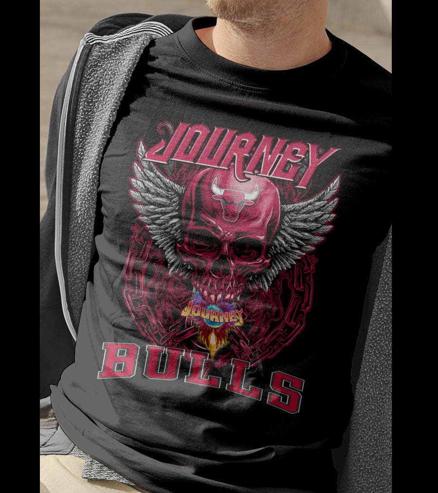 Journey Chicago Bulls Flaming Skull Wings Chain T-Shirt