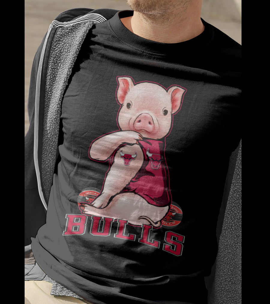 Pig With Chicago Bulls Logo On Jersey And Bulls Emblem T-Shirt
