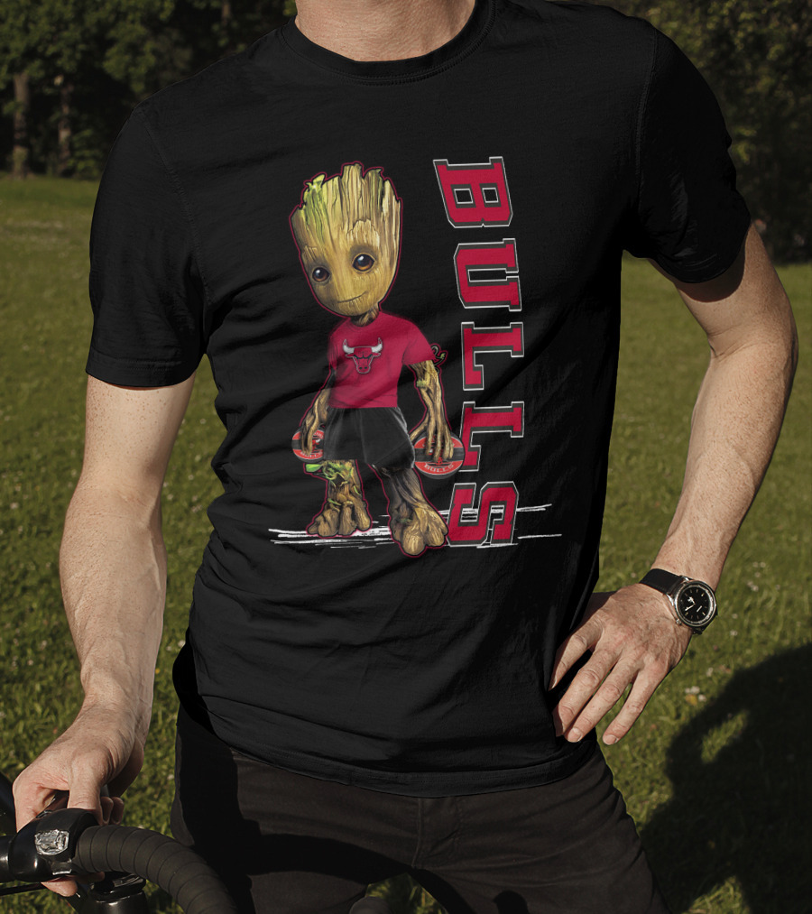 Groot Wearing Chicago Bulls Shirt With Bulls T-Shirt