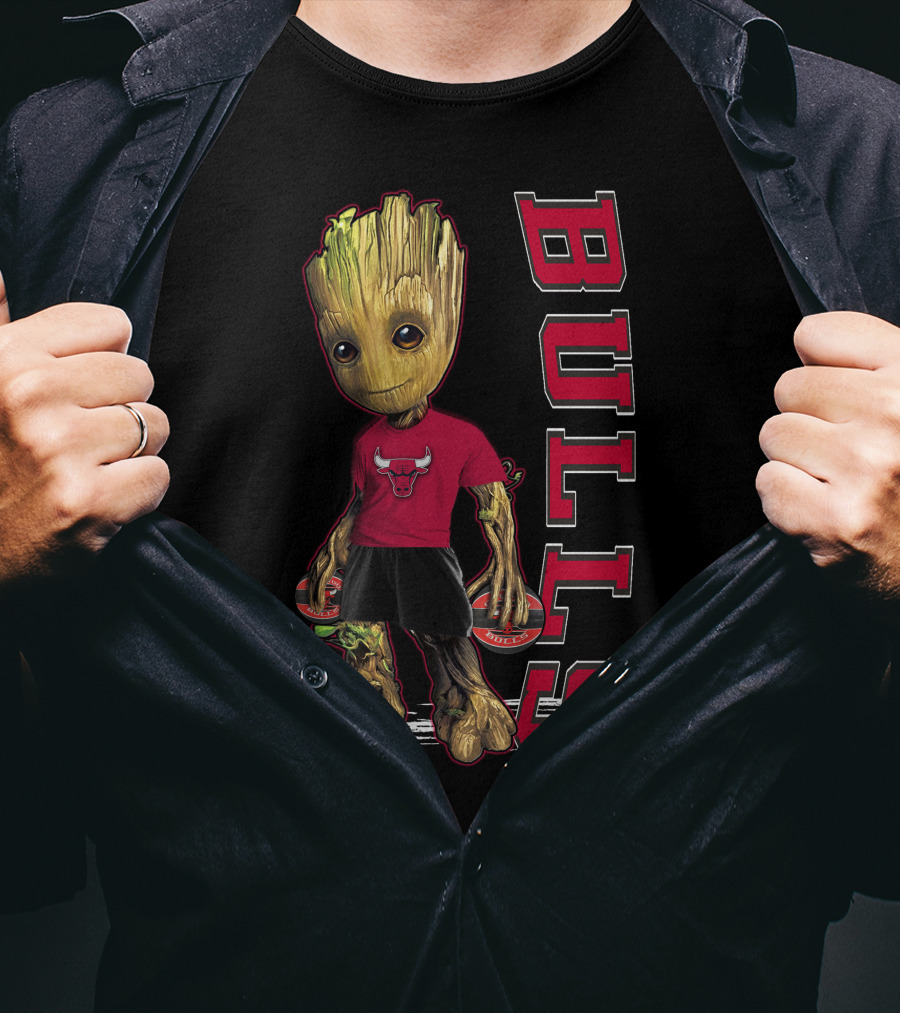 Groot Wearing Chicago Bulls Shirt With Bulls T-Shirt