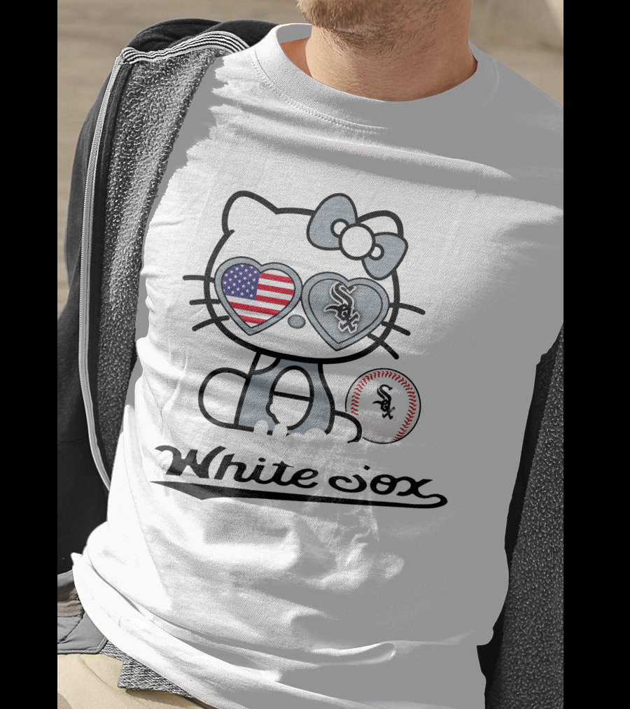 Hello Kitty Chicago White Sox Baseball USA Flag T-Shirt