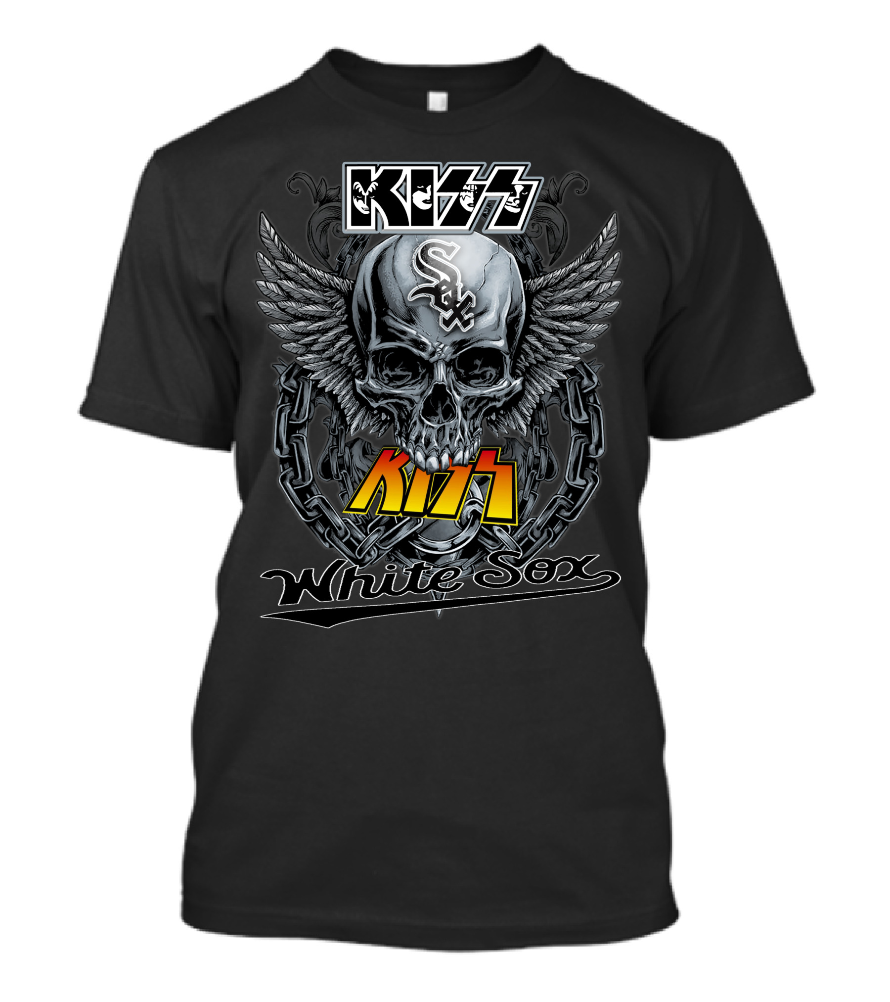 Kiss White Sox Skull Wings Chain T-Shirt