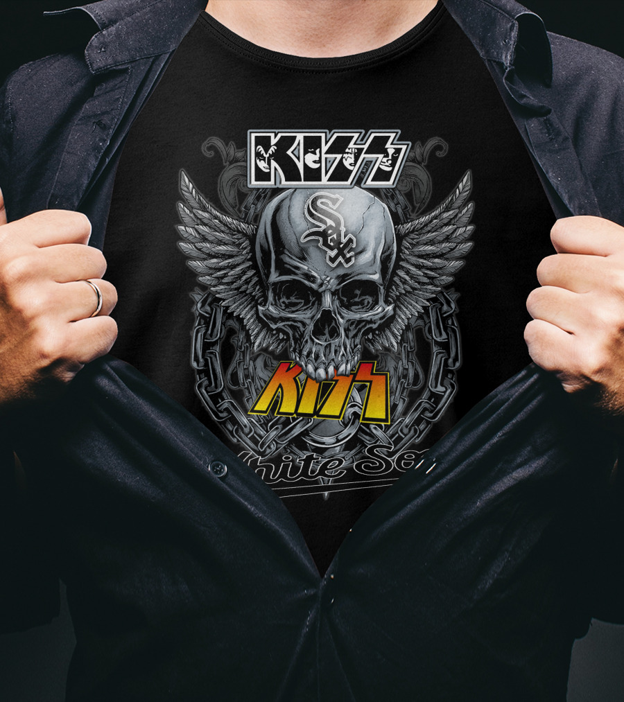 Kiss White Sox Skull Wings Chain T-Shirt