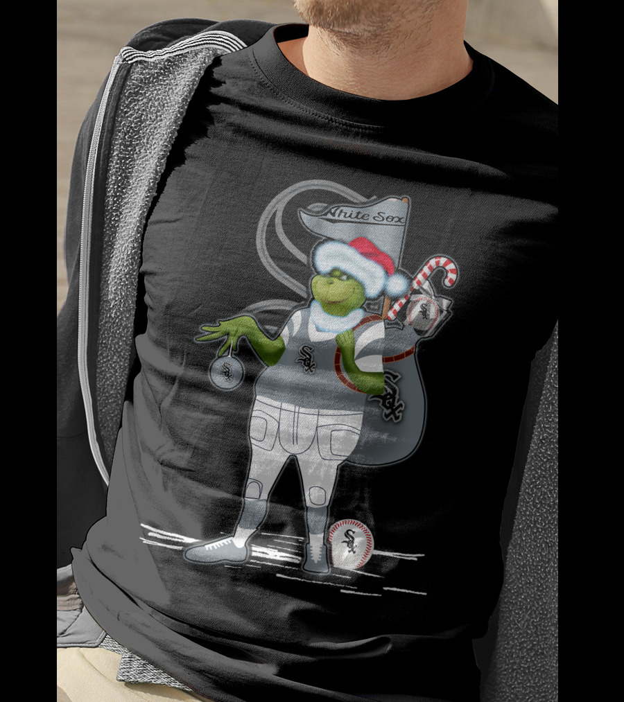White Sox Christmas Grinch Baseball Santa Sack T-Shirt