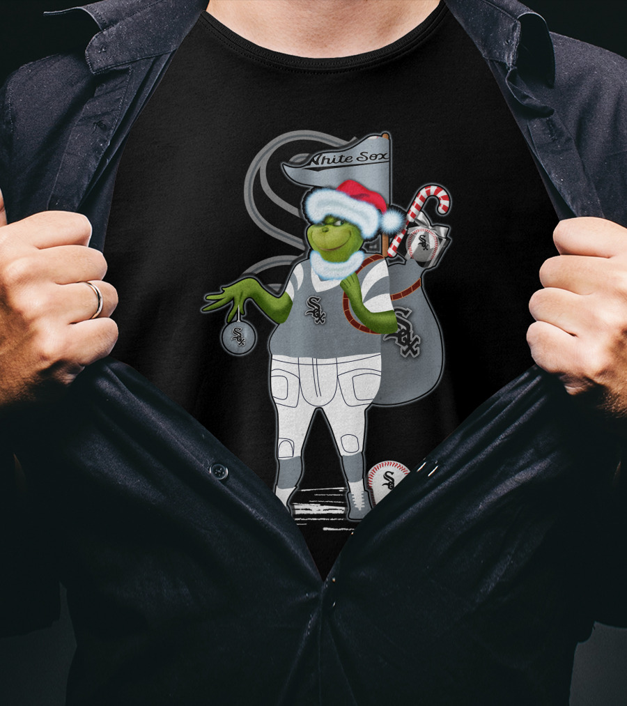 White Sox Christmas Grinch Baseball Santa Sack T-Shirt