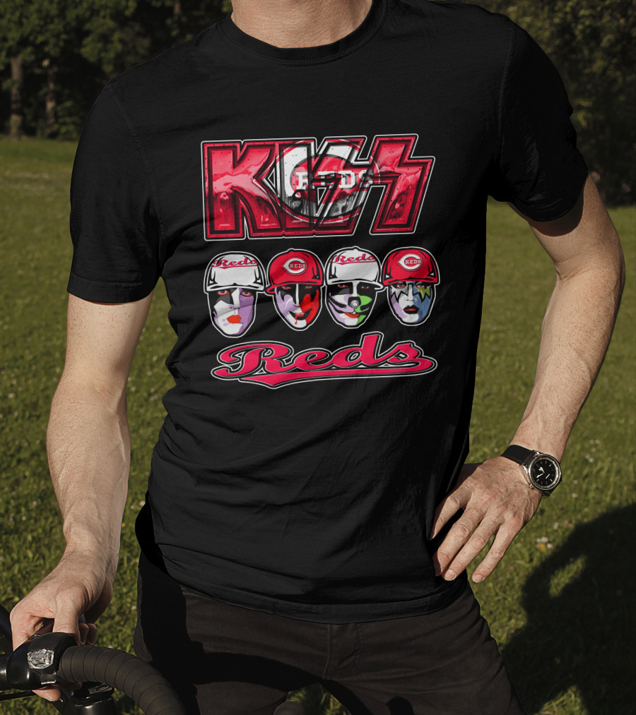 Kiss Reds Cincinnati Faces With Baseball Caps T-Shirt