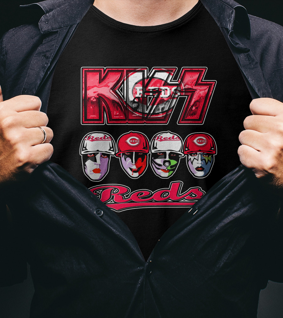 Kiss Reds Cincinnati Faces With Baseball Caps T-Shirt
