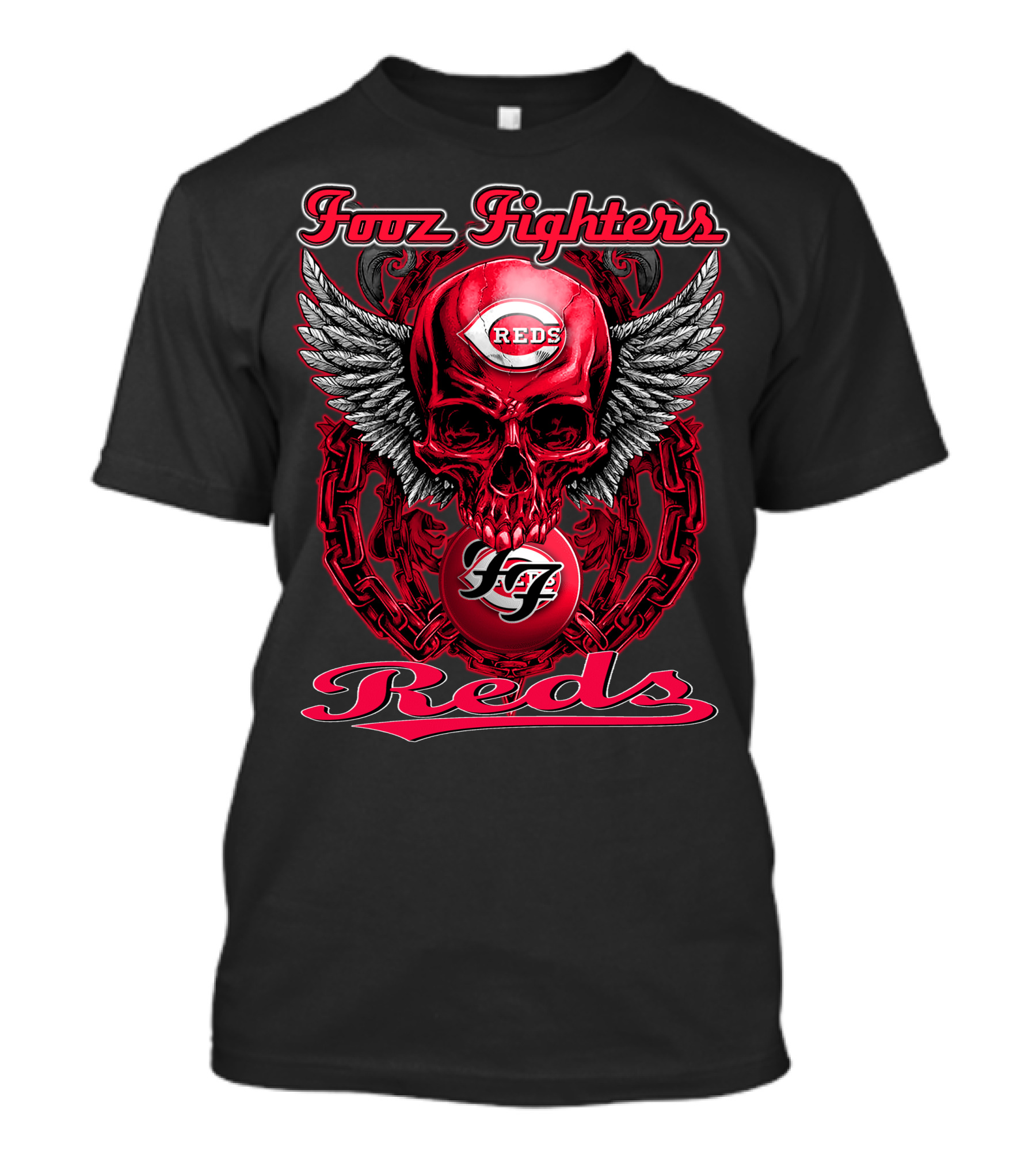 Fooz Fighters Reds Skull With Wings And Chains T-Shirt