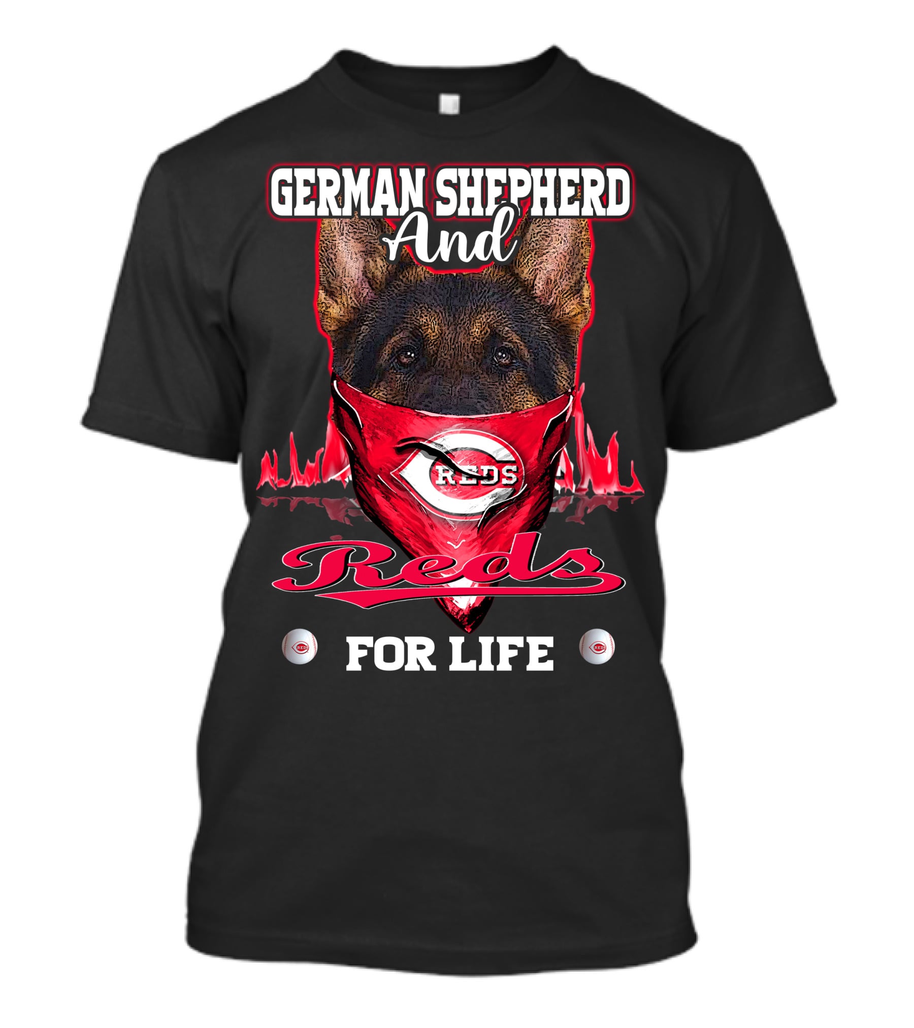 German Shepherd And Reds For Life Cincinnati Reds T-Shirt