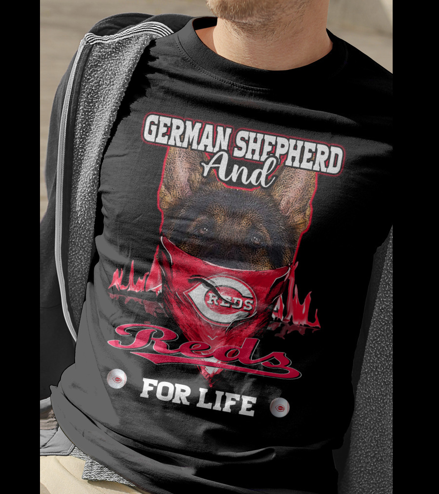 German Shepherd And Reds For Life Cincinnati Reds T-Shirt