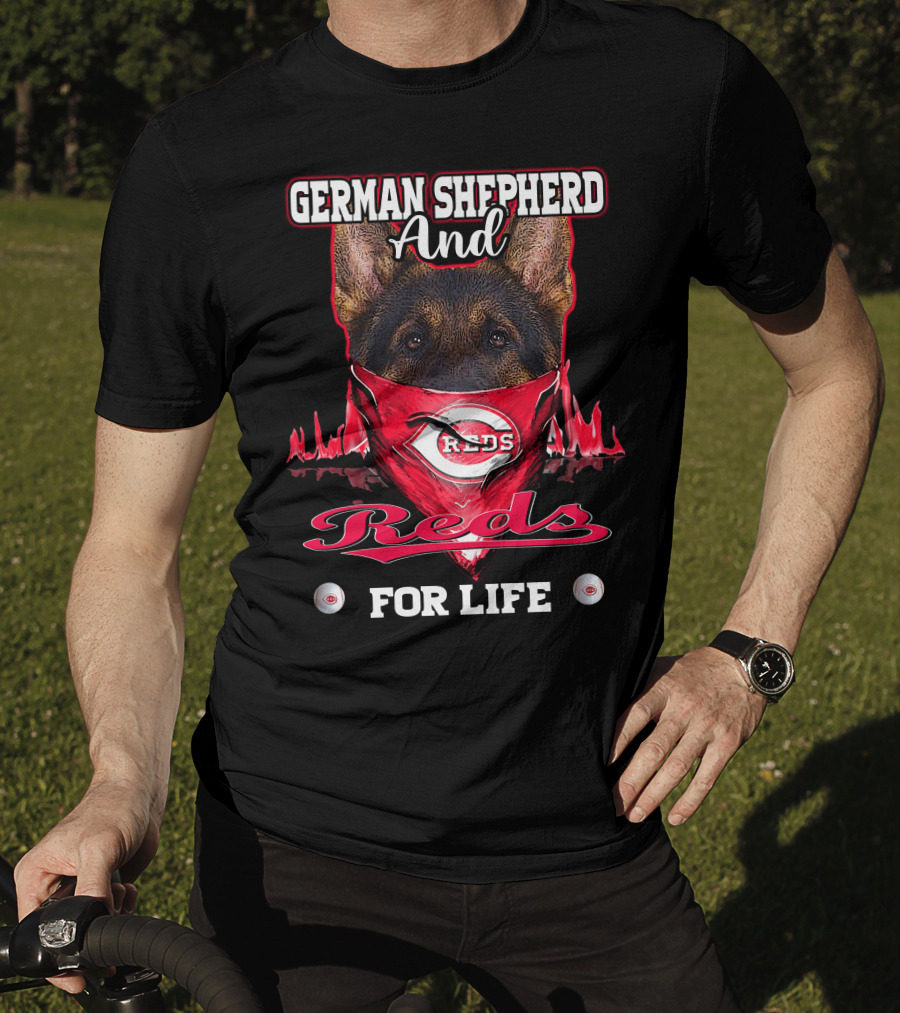 German Shepherd And Reds For Life Cincinnati Reds T-Shirt