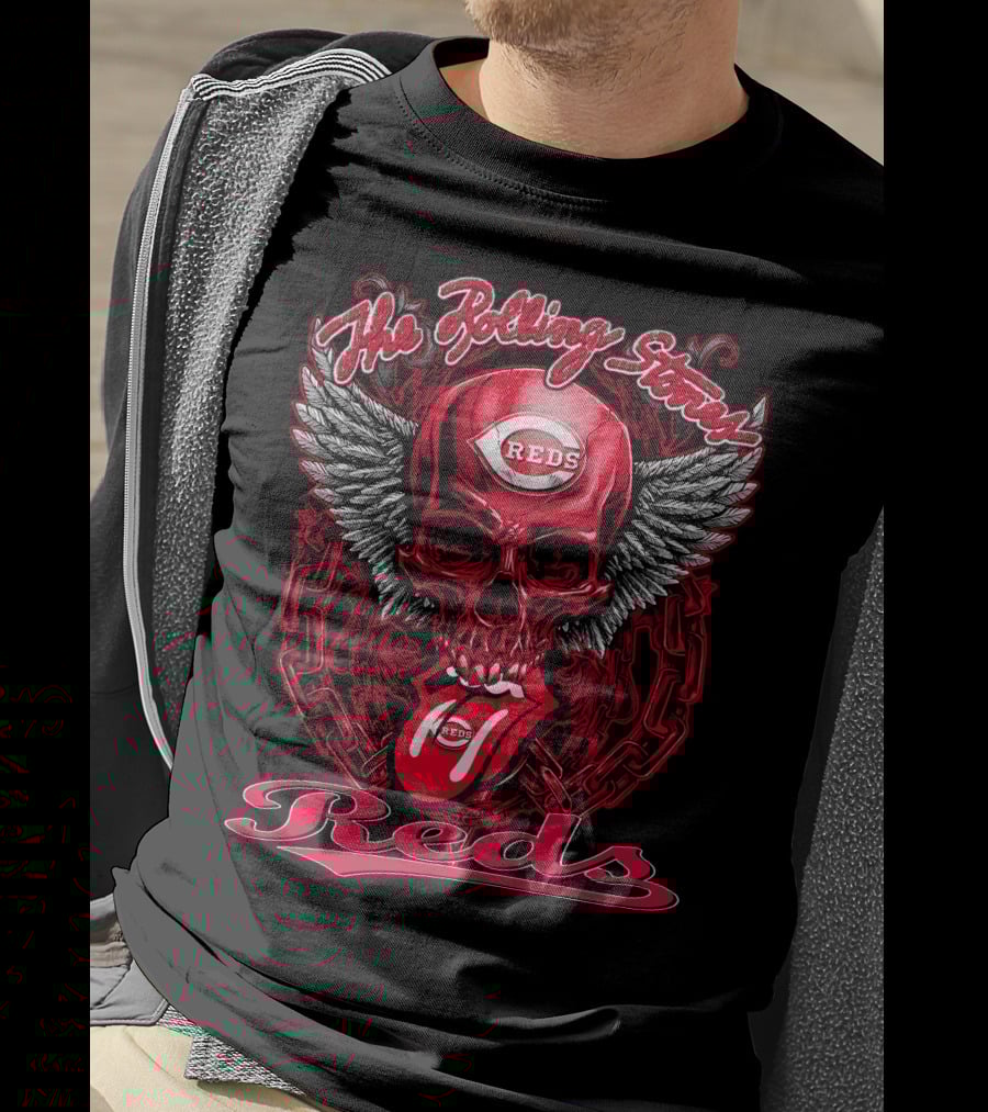 The Rolling Stones Reds Skull Wings Logo Baseball Cincinnati T-Shirt