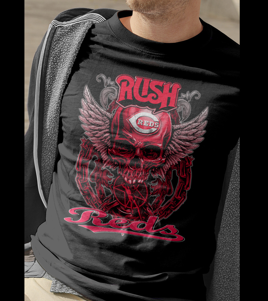 Rush Reds Skull Wings Cincinnati Reds T-Shirt