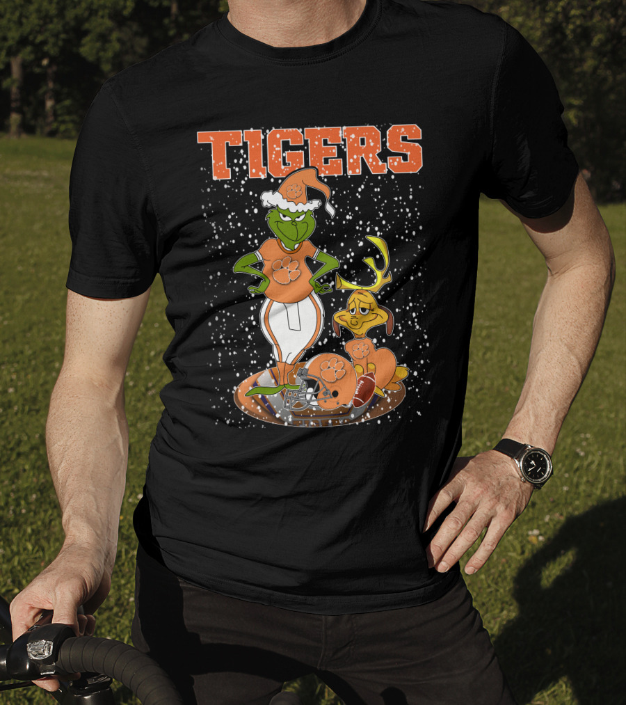 Grinch Clemson Tigers Christmas Football T-Shirt
