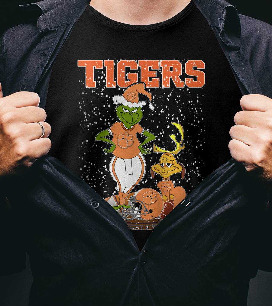 Grinch Clemson Tigers Christmas Football T-Shirt