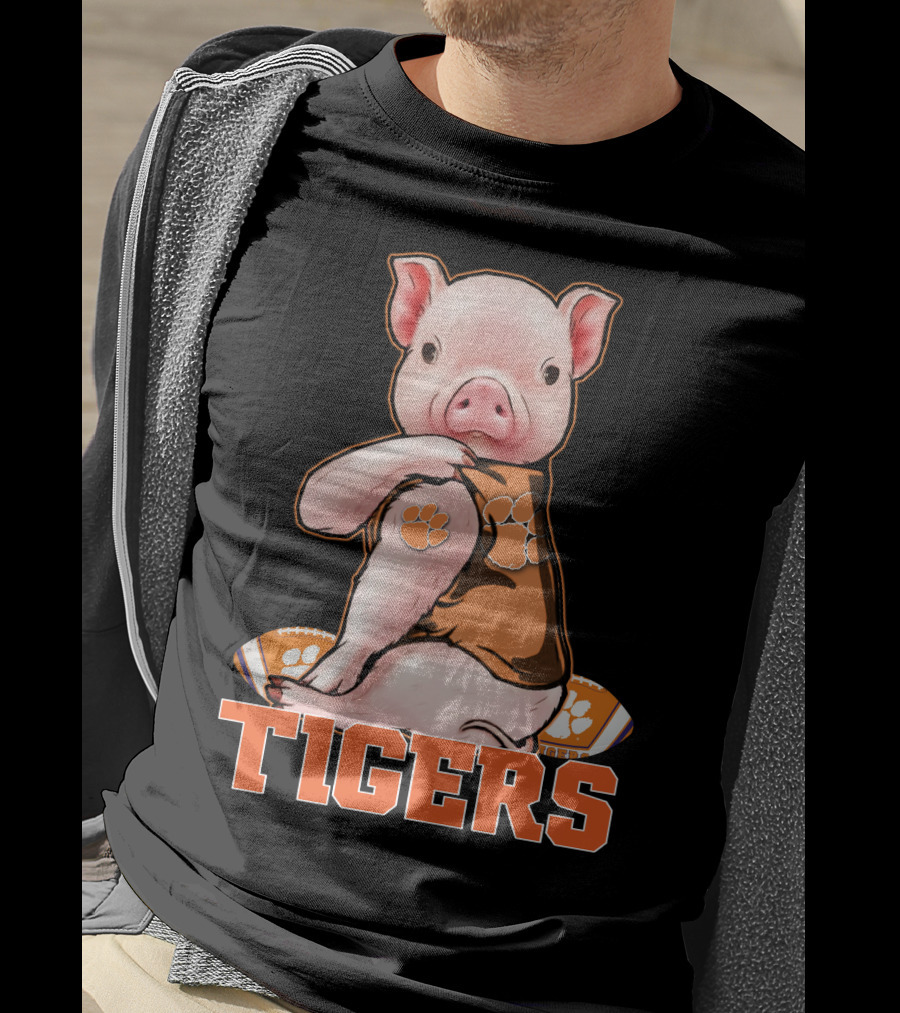 Pig Wearing Clemson Tigers Jersey Football Motif T-Shirt