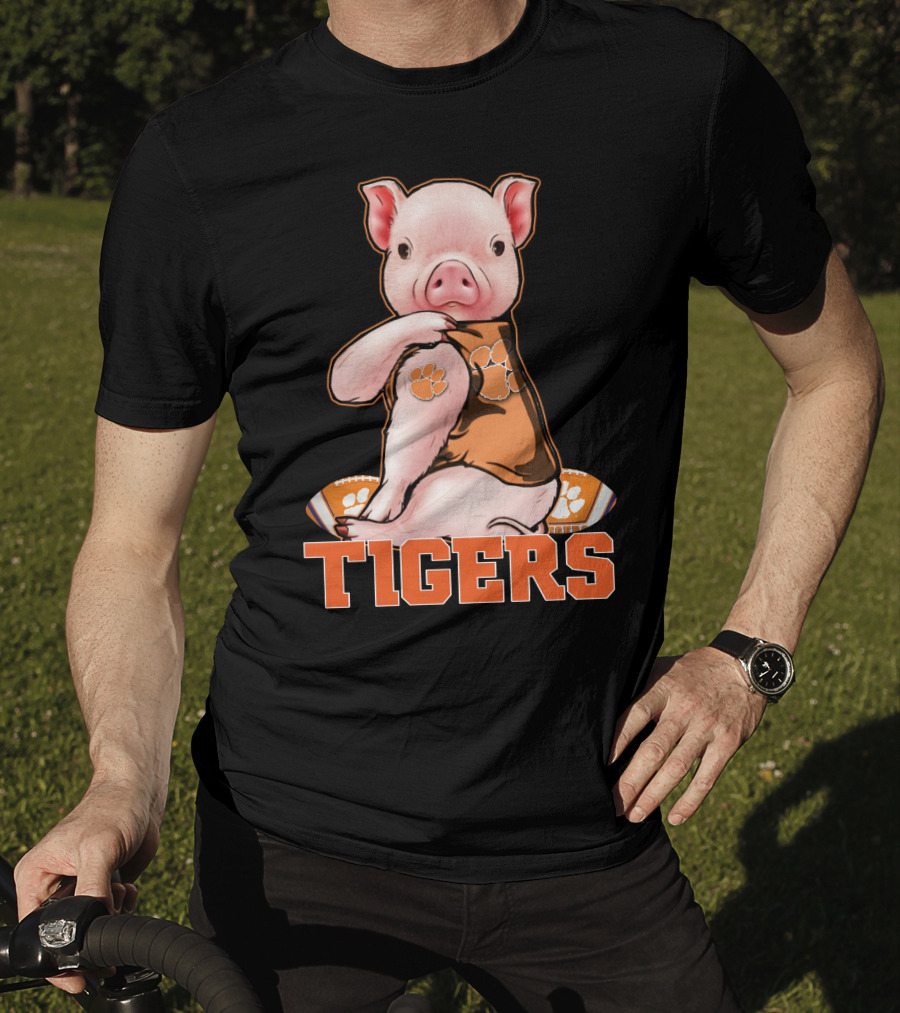 Pig Wearing Clemson Tigers Jersey Football Motif T-Shirt