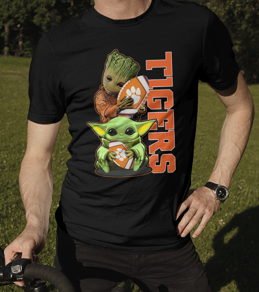 Grzd Clemson Tigers Groot Baby Yoda Football T-Shirt