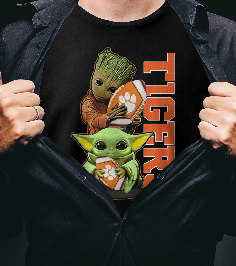 Grzd Clemson Tigers Groot Baby Yoda Football T-Shirt