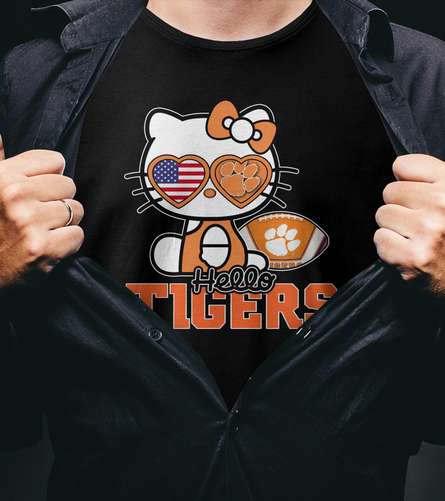 Hello Kitty Clemson Tigers Football USA Bow Paw Prints T-Shirt