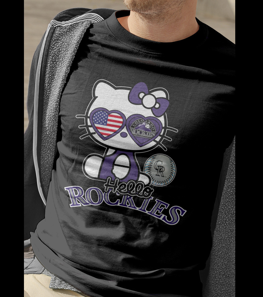 Hello Kitty Colorado Rockies American Heart CR Baseball T-Shirt