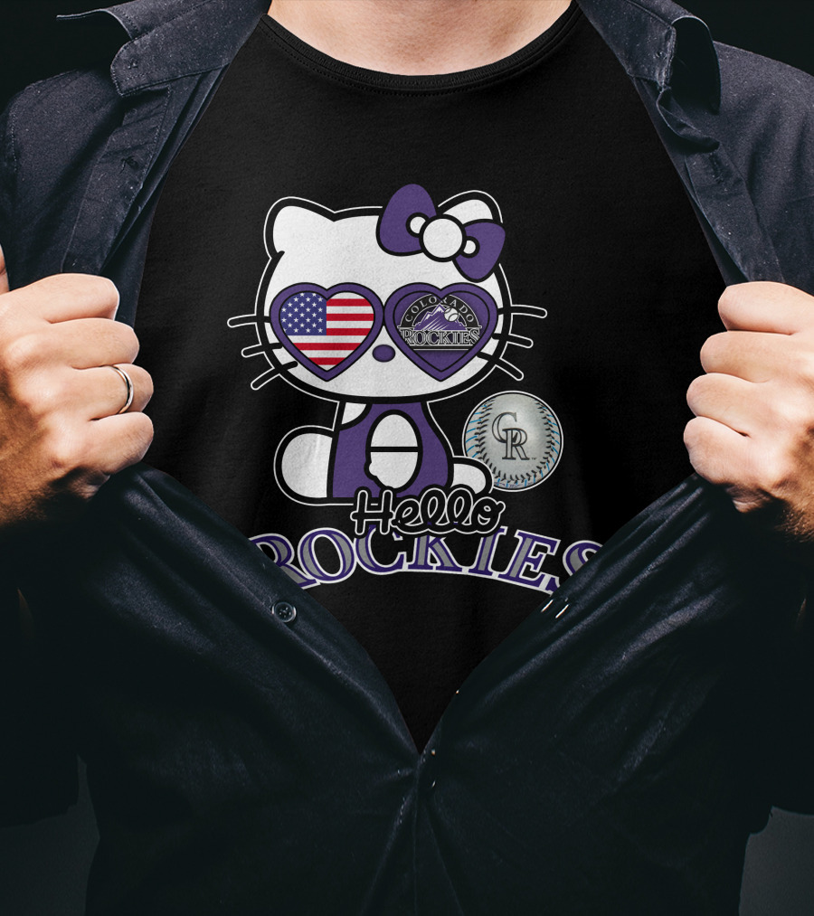 Hello Kitty Colorado Rockies American Heart CR Baseball T-Shirt