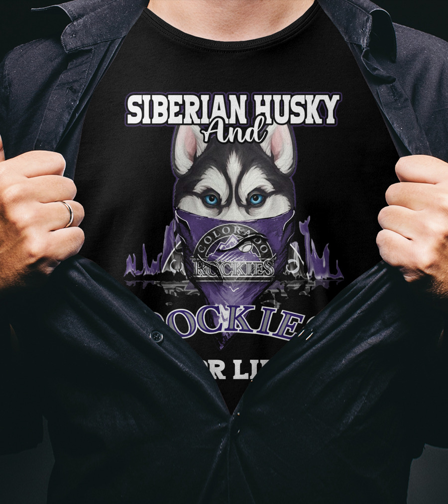 Siberian Husky And Colorado Rockies For Life T-Shirt